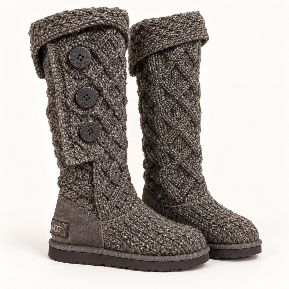 UGG Australia Classic Cardy Knit Boots Charcoal Grey 3066 Womens 9